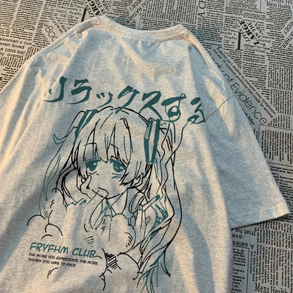 Fashion Cartoon Woman T-Shirts Cute Girl Figure Printed Streetwear Soft Breathable Summer Street Female Casual Clothing