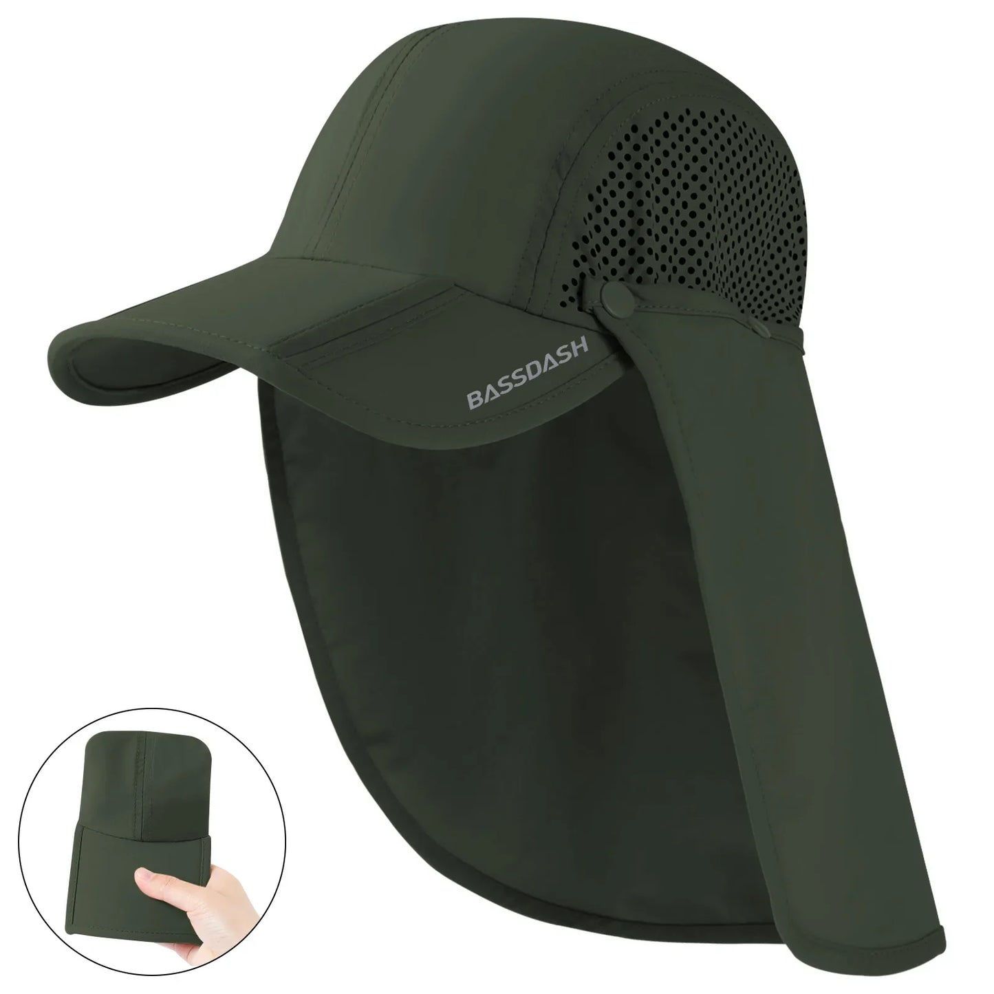 UPF 50+ Foldable Fishing Hat Baseball Cap with Removable Neck Flap Portable for Men Women Golf Hiking