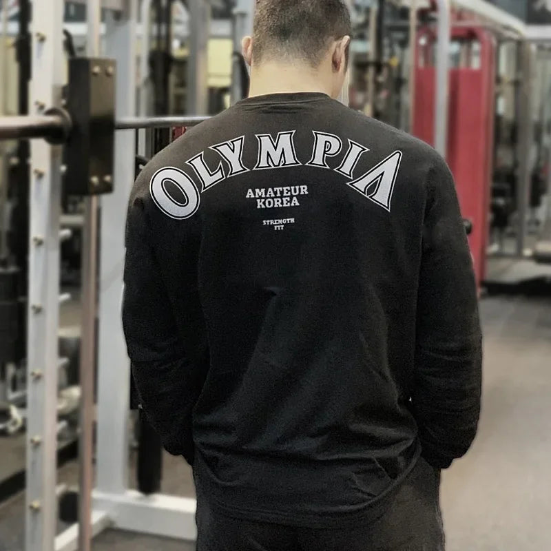 Men's Cotton Casual Long Sleeve T-shirt Man Gym Fitness Sweatshirt O-Neck Running Training Tops Male Workout Clothing Undershirt