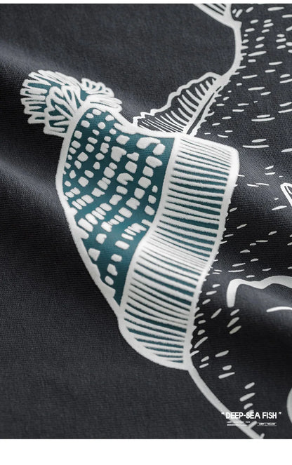 Vintage Flocked Print Short-sleeved T-shirts Animal Pattern Cotton Round Neck Tops for Men's Summer Casual Loose Fit Tee