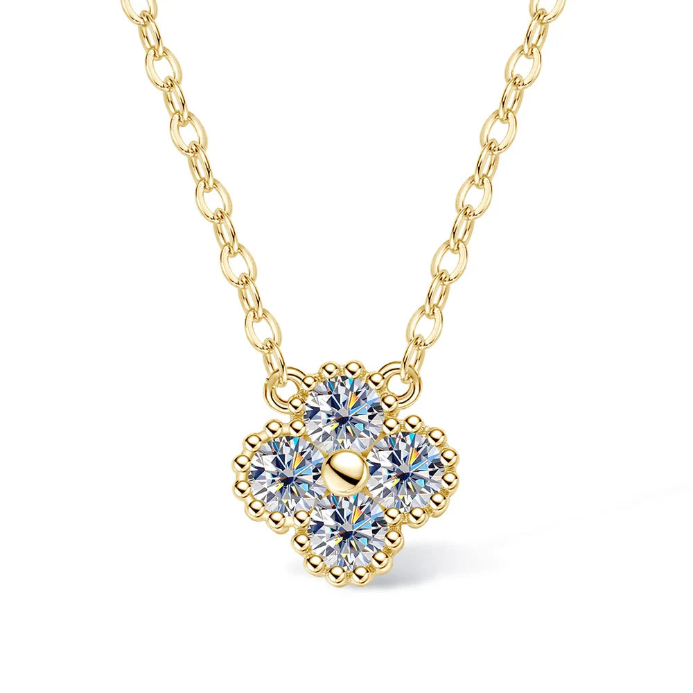 3mm Certified Moissanite Pendant Necklace for Women Classic Clover Flower Neck Chain 100% Pure 925 Silver Chain Charm
