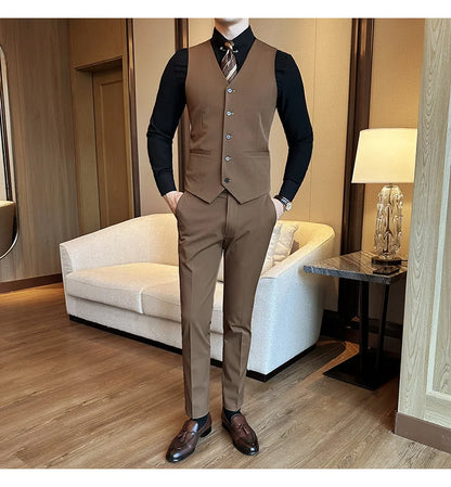 ( Vest + Pants) Men Luxury High Quality Business Suit Vest 2 pieces Formal Groom Wedding Dress Vest Set Fashion Club Clothing