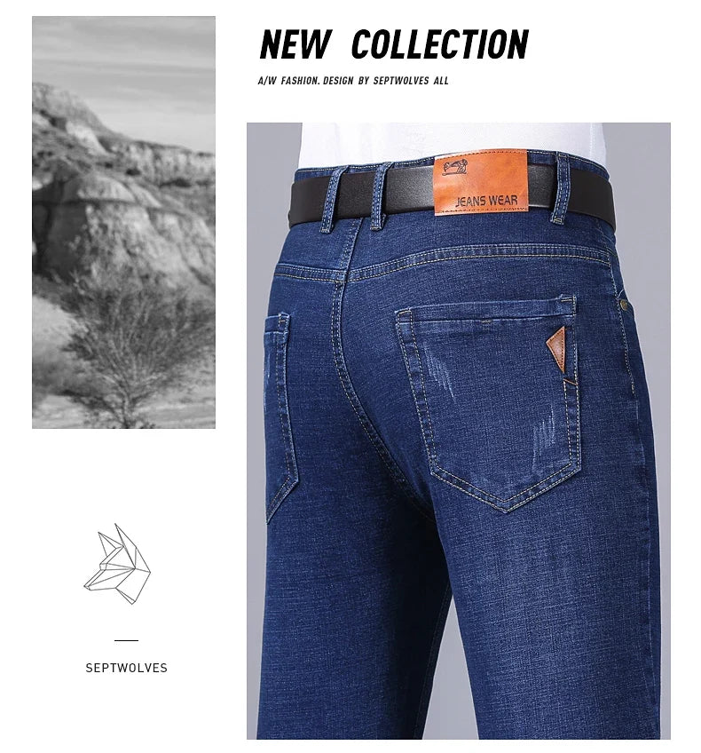 2025 New Business Men's Jeans Casual Comfortable Straight Stretch Fashion Classic Premium Blue Black Denim Pants Large Pants