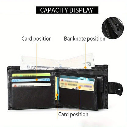 Portefeuille Homme en Cuir Véritable, Brossage Antivol Rfid, Anti-Magnétique, Porte-Monnaie Court, Grande Capacité, Portefeuille à Boucle Multi-Fentes