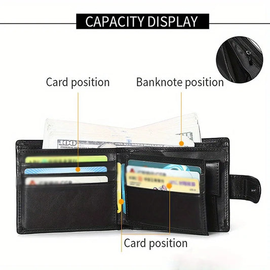 Portefeuille Homme en Cuir Véritable, Brossage Antivol Rfid, Anti-Magnétique, Porte-Monnaie Court, Grande Capacité, Portefeuille à Boucle Multi-Fentes