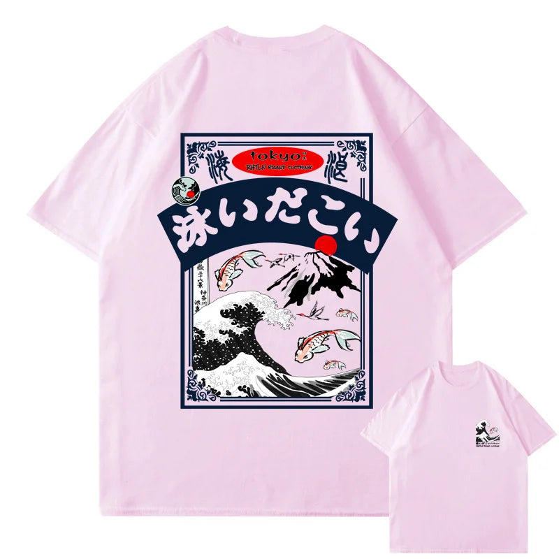 2025 Men's Hip Hop T-shirt Street Wear Harajuku Japan Wave T-shirt Summer Short Sleeve Top T-shirt Cotton Printed T-shirt Men's