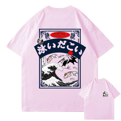 2025 Men's Hip Hop T-shirt Street Wear Harajuku Japan Wave T-shirt Summer Short Sleeve Top T-shirt Cotton Printed T-shirt Men's