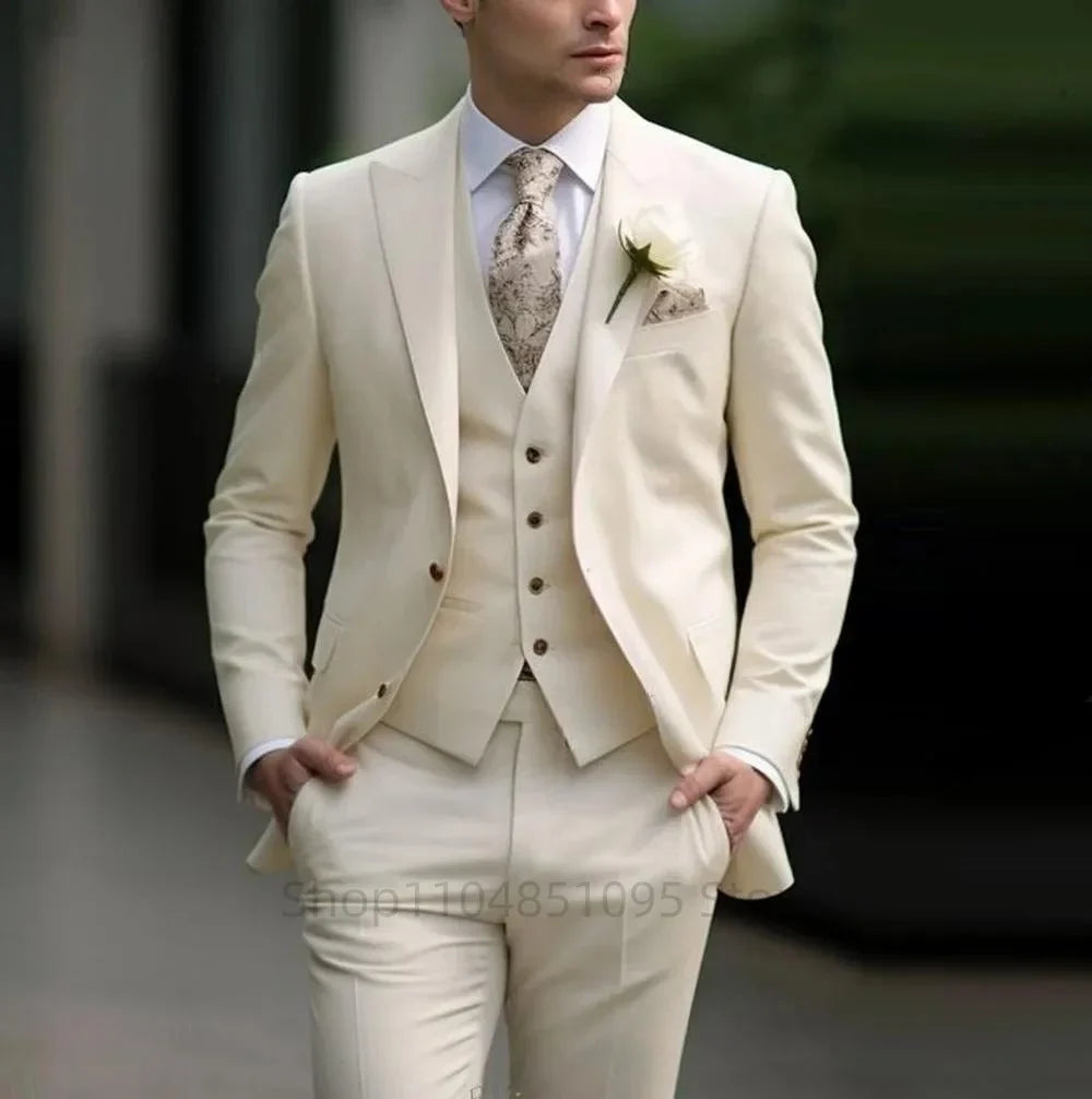 Green Mens Suits Casual 3 Pieces Slim Fit Notch/Peak Lapel Formal Wedding Groom Wear Blazer Tuxedos for Party(Blazer+Pants+Vest)