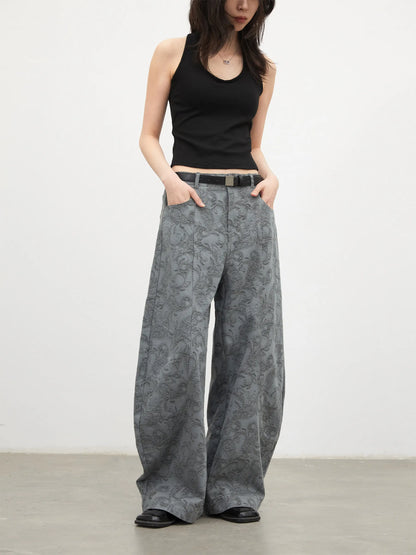 New Women Jeans Loose Casual High Waist Wide Leg Denim Pants Paisley Female Trousers Spring Autumn 2026