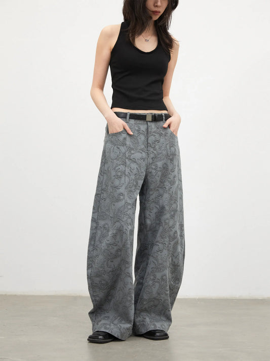 New Women Jeans Loose Casual High Waist Wide Leg Denim Pants Paisley Female Trousers Spring Autumn 2026