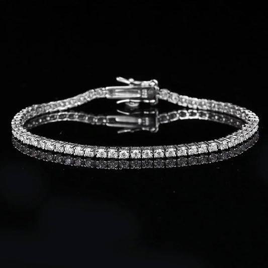 Bracelet Chaîne Tennis Femme 2MM 0.03 Carat Véritable Moissanite Bijoux Fins 100% Argent Sterling 925 Or Blanc 18K Mariage