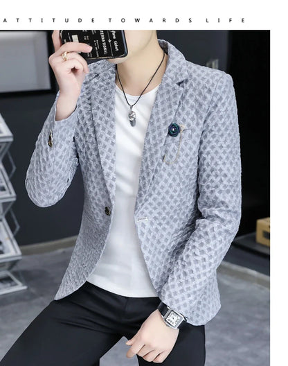 2024 Autumn New Fashion Handsome Men Business Leisure Banquet Shopping Slim-fit Korean Suit  Costume Croisé Homme  Blazer