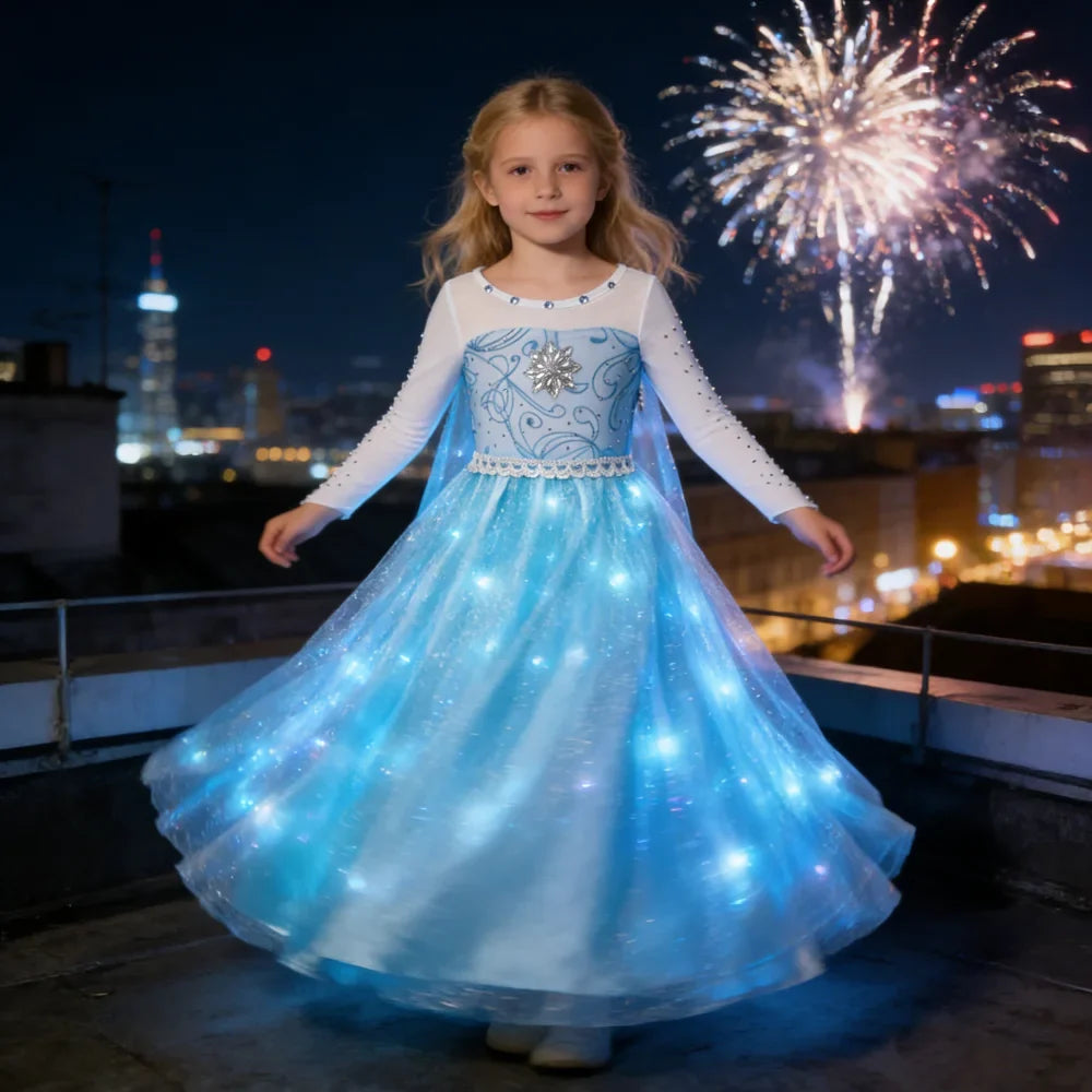 LED Girls Snow Kids Queen Costumes Girls Carnival Party Prom Gown Elsa Robe-Playing Children Princess Dress Birthday Dress