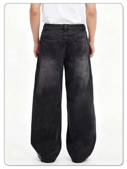 Four Season Men's Jeans Korean Version Student Casual Pant American Retro Gray Black Loose Wide Leg Jean Baggy Men's Denim Pants
