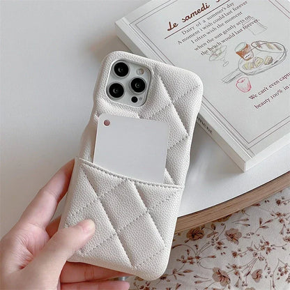 Crossbody Lanyard Wallet Phone Case For iPhone 15 14 13 16 Pro Max Card Holder Necklace Chain Luxury  Leather ( NO LOGO)