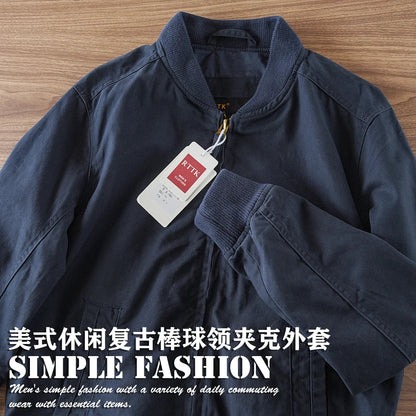2025 Spring And Autumn New American Retro Men's Solid Color Twill Baseball Clothes 100% Cotton Fashion Wash Leisure Jacket Coat