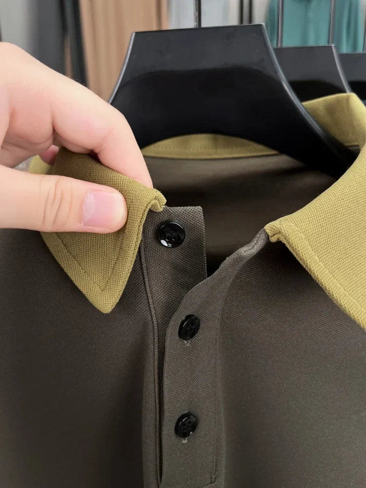 Premium luxury men's long sleeve polo shirt brand cartoon bear embroidery Korean style fashion comfort autumn new lapel T-shirt