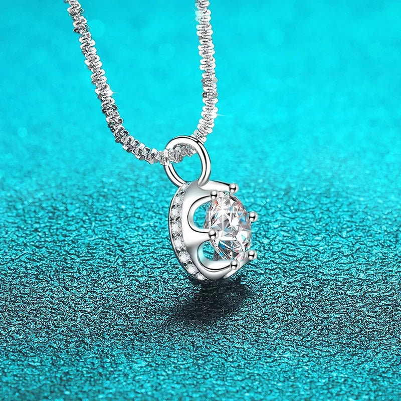 1CT 2CT Certified D Color Moissanite Necklace for Women Sparkling Lab Diamond Pendant Chain S925 Sterling Silver Jewelry