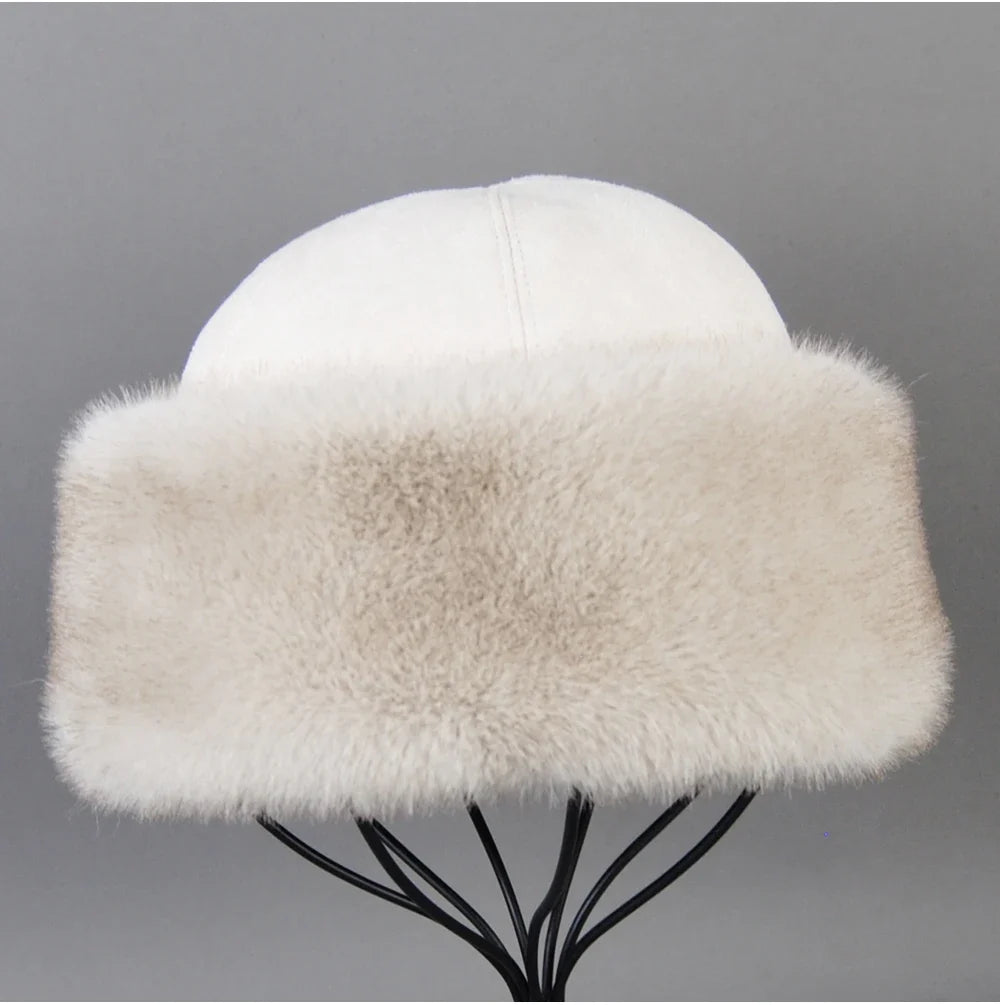 Hot Sale Faux Mink Fur Hat Winter Genuine Baseball Cap Russia Fashion Elegant Lady Warm Faux Fur Ball Straw Hat