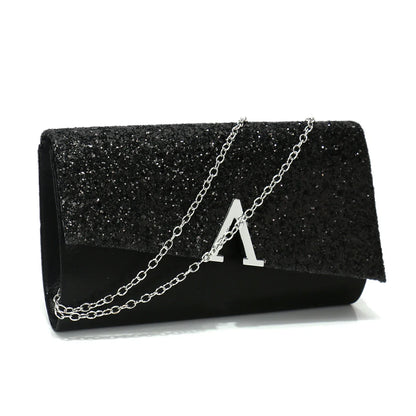 V Design Metal Chain Glamorous Design Evening Bags Envelope Shaped Sequins Handbags For Prom Dinner Wedding Banquet Purse