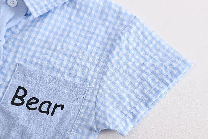 Summer Casual Plaid T-Shirt And Pants Set with Tie for Baby Boys Cotton Toddler Outfit 2Pcs Clothing Suit Kids Clothing