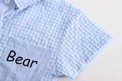Summer Casual Plaid T-Shirt And Pants Set with Tie for Baby Boys Cotton Toddler Outfit 2Pcs Clothing Suit Kids Clothing