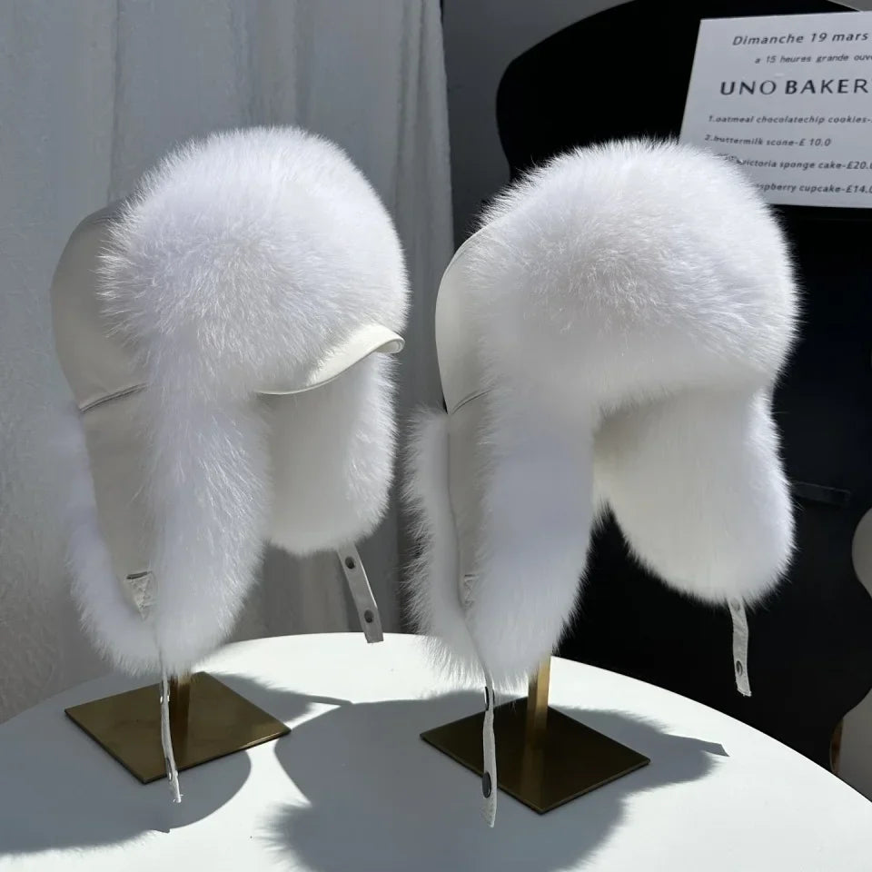 100% genuine fox fur ear-protecting hat Men real raccoon fur bomber hat Women winter warm fur real sheep leather snow hat