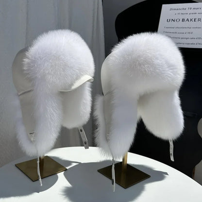 100% genuine fox fur ear-protecting hat Men real raccoon fur bomber hat Women winter warm fur real sheep leather snow hat