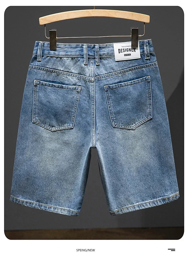 Summer Thin Bermuda Jeans Men's High Street Straight Shorts Fashion Casual Blue Classic Style Male Clothes Short Pants
