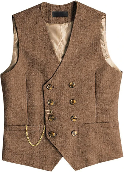 Men's Suit Vest Herringbone Pattern Retro British Style Double Breasted Waistcoat Four Season Outerwear Wedding Party traveling