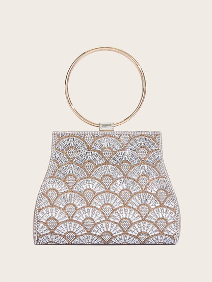Banquet Bag Wedding Fashion Handbag Silver Artificial Leather Handmade Diamond Chain Bag for Women