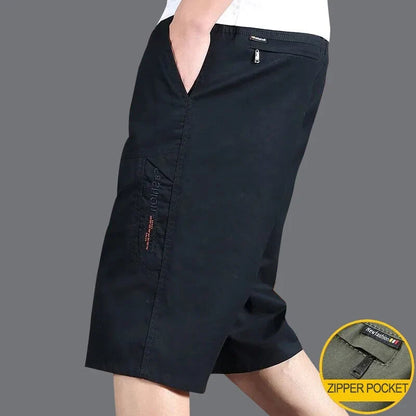Men's Cargo Shorts Casual Hiking Fishing Shorts Big Size Mens Fashion Zipper Pockets Drawstring Elastic Waist Short