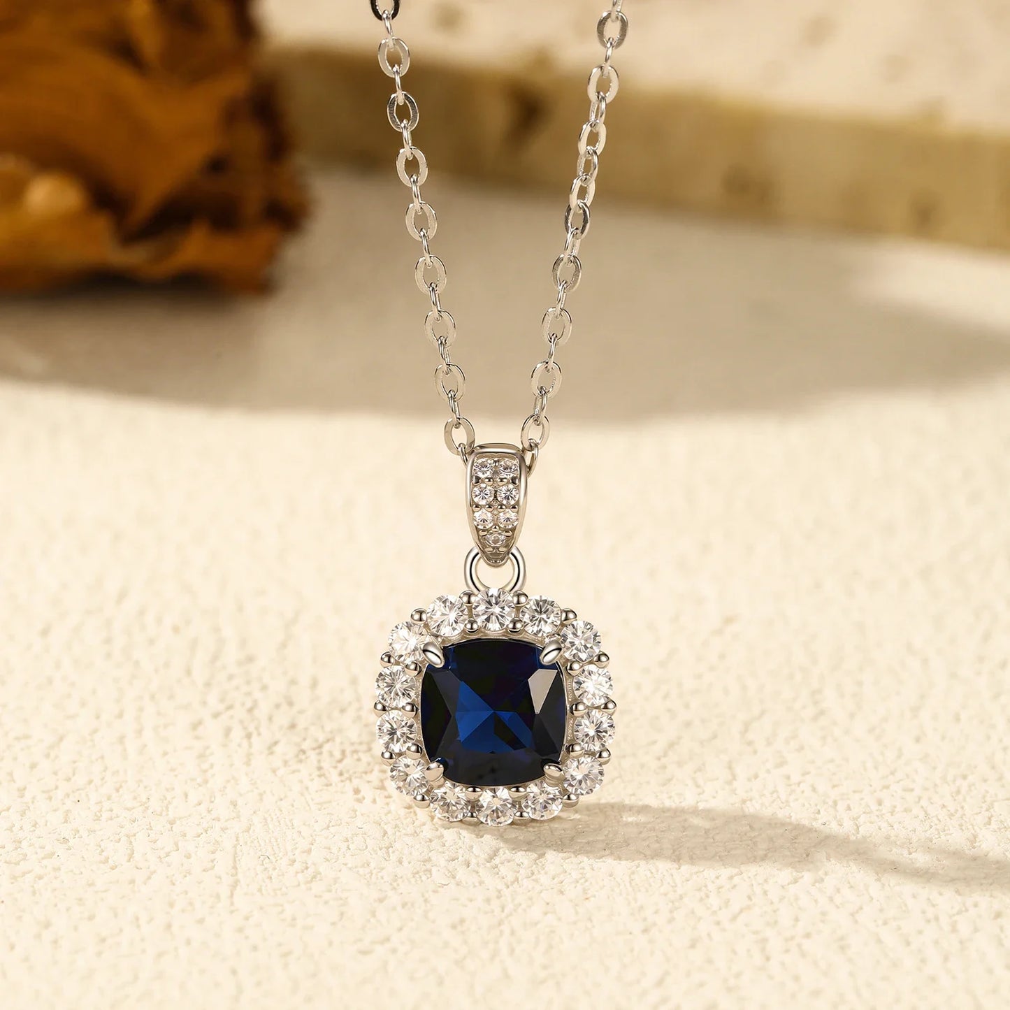 925 Sterling Silver Elegant Luxury Geometric Royal Blue Zirconia Pendant Necklaces For Women Anniversary Fine Jewelry