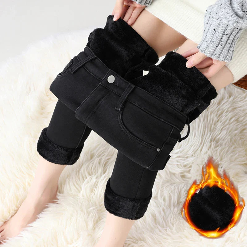 Women's Fleece Warm Winter Jeans Thicken Elastic Skinny Pencil Pants Fashion Korean Slim Plush Thermal Leggings Trousers