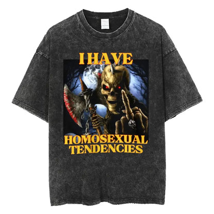 Autism Skeleton Meme T Shirt Human Funny Skull Men Women Harajuku Gothic Vintage Washed T Shirts Oversized Casual Cotton T-shirt