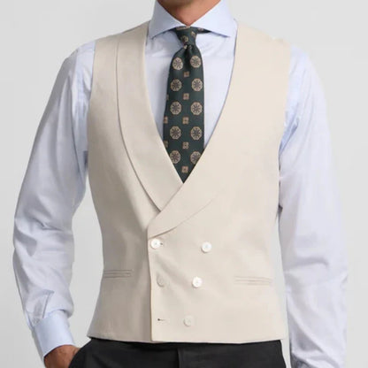 Men Vest Ivory With Lapel Double Button Solid Waistcoat For Wedding Banquet Birthday Business Casual Work Set Men Suit Vest