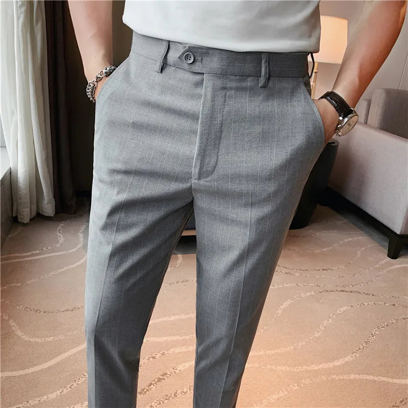 High Quality Fashion Striped Casual Men's Suit Pants 2026 New Business Office Social Wedding Slim Fit Trousers Oversized Size