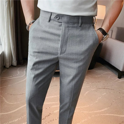 High Quality Fashion Striped Casual Men's Suit Pants 2026 New Business Office Social Wedding Slim Fit Trousers Oversized Size