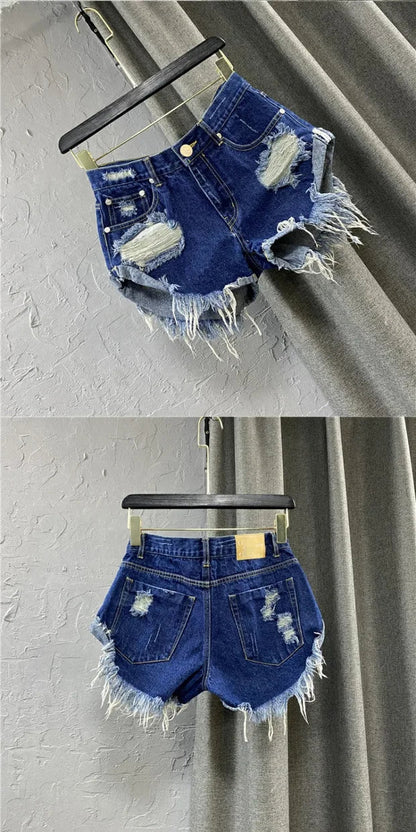 Sexy Low-waisted Denim Shorts 2026 New Summer Hole A Wide-leg Pants Ripped Jeans for Women