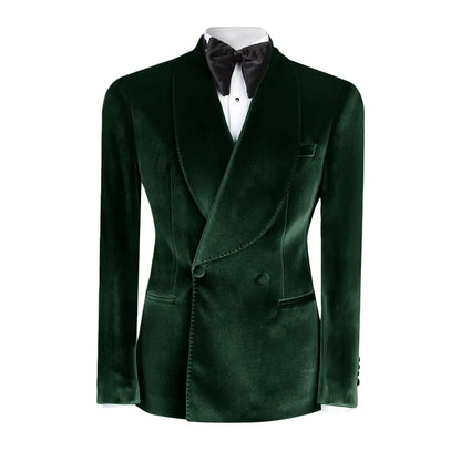 Formal Velvet Men's Suits Blazer Double Breasted Jacket 1 Piece Elegant Slim Fit Male Clothing Wedding Men Business Casual Coats