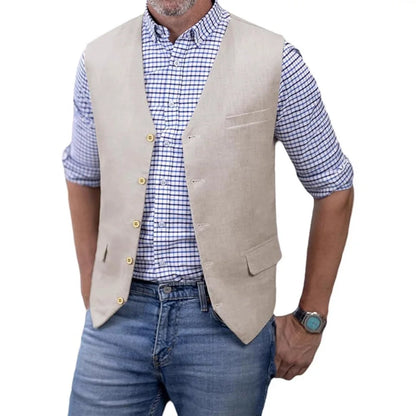 Men's Slim Fit Cotton Suit Vest Solid Color Business Casual Business Dinner Party Dress Waistcoat Wedding Groomsman's Dress