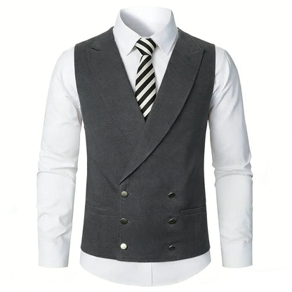 Men Vest Ivory Double Button With Lapel Solid Waistcoat For Wedding Banquet Party Business Office Casual Daily Men Suit Vest