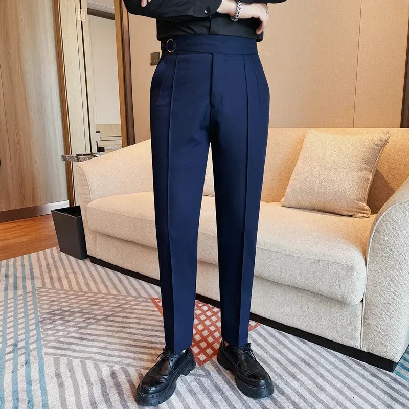 British Style Men's High Waist Casual Pants New Solid Color Naples Men Suit Pants Slim Fit Casual Business Formal Mens Trousers