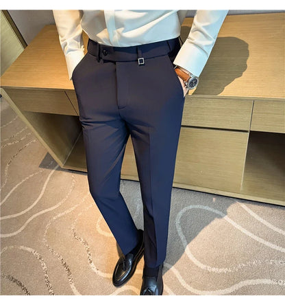 High Quality Invisible Elastic Waist Business Casual Suit Pants Built-in Anti Slip Strip Slim Fit Office Social Dress Trousers