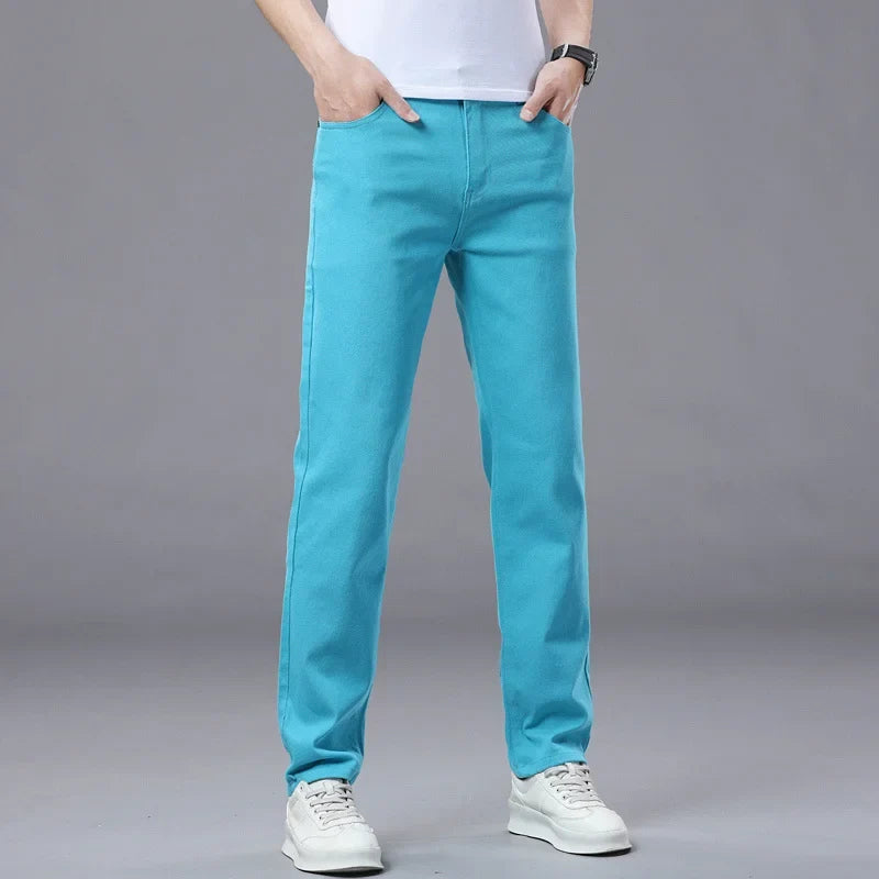 Men's Slim Fit Pants Casual Colorful 2025 Spring New Straight Trousers Men Cotton Stretch Fashion Pants Red Yellow Pink Blue