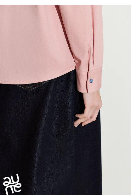 Women Blouse Shirt 2025 Spring New Love Embroidered Simple and Versatile Solid Color Pure Cotton Shirt Tops