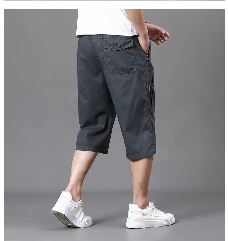 Men's Cropped Pants Cargo Shorts Big Size Below Knee Shorts Sports Short Pants Streetwear Hip Hop Straight Loose Pants