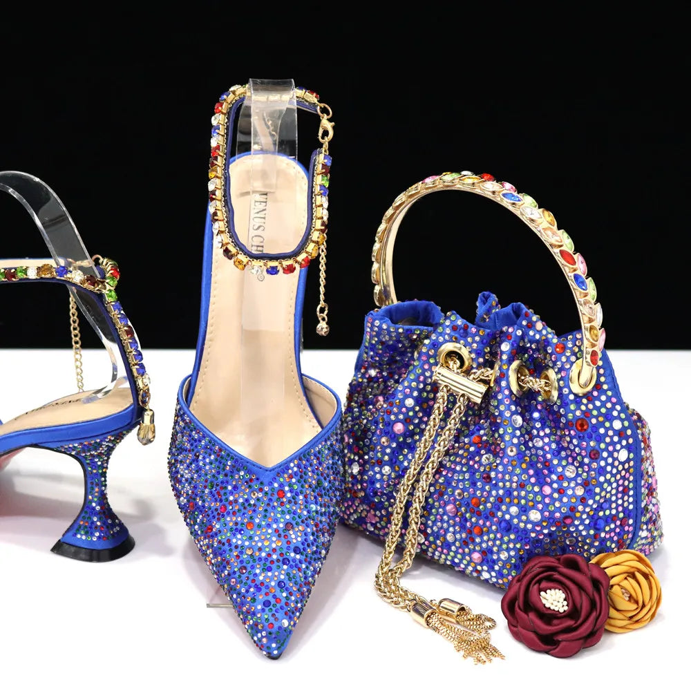 New Arrival Fashion Style Pointed Shoes Bag Soft Handle Bag Anklet Design Medium Heel Ladies Shoes Suitable for Wedding Party