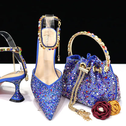 New Arrival Fashion Style Pointed Shoes Bag Soft Handle Bag Anklet Design Medium Heel Ladies Shoes Suitable for Wedding Party