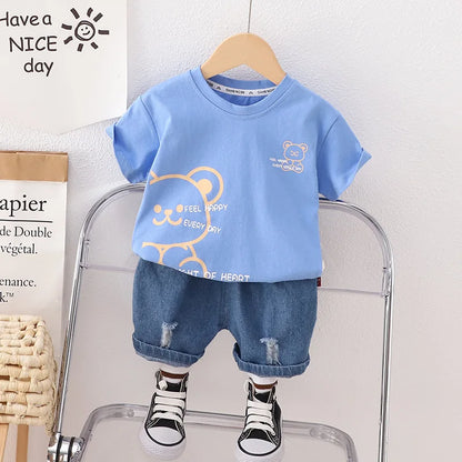 Infant New Summer Boys Clothes Set Children's Cartoon T-Shirt Shorts 2-Piece Toddler Fashion Tracksuit for Babies Aged 1-5 Years